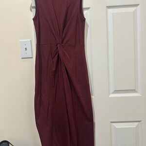 Mango Burgundy Twist-Front Midi Dress